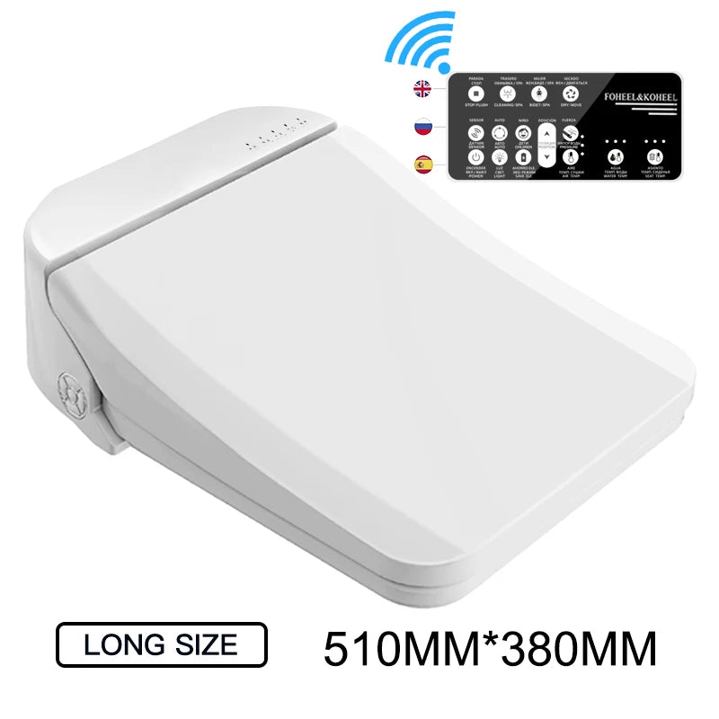 FOHEEL Smart Toilet Seat Bidet Seat Electronic Toilet Seat Air Drying Seat Heating Functions Black Remote Control Square Seat