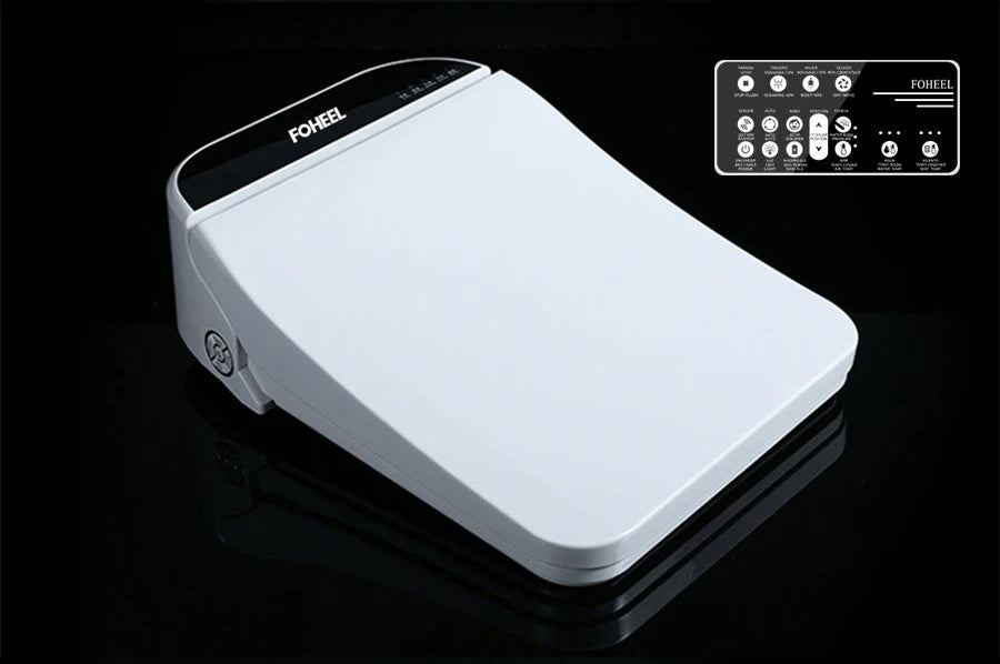 FOHEEL Smart Toilet Seat Bidet Seat Electronic Toilet Seat Air Drying Seat Heating Functions Black Remote Control Square Seat