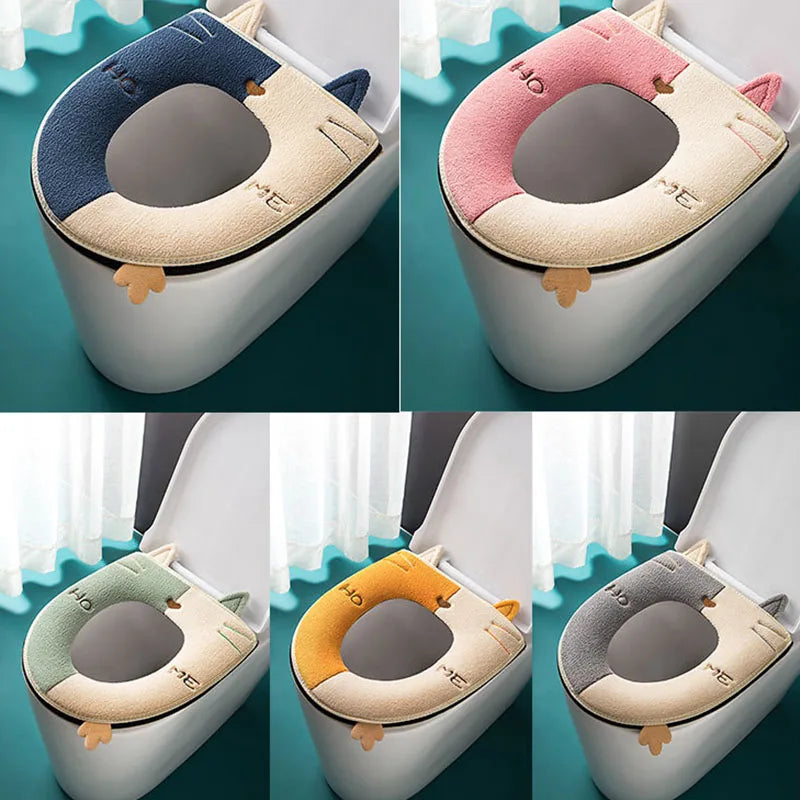 1PC Bathroom Toilet Seat with Handle Closestool Washable Soft Winter Warmer Mat Pad Cushion O-shape Toilet Seat Covers