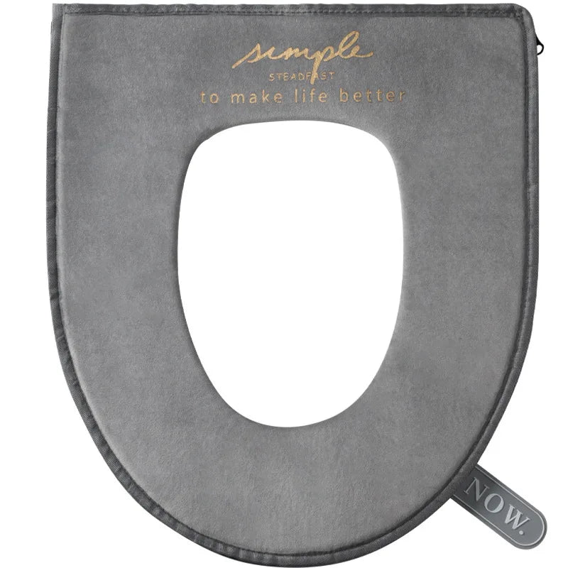 Toilet Seat Cover with Zipper Pads, Washable Toilet Lid Cover with Lifter Soft Velvet Plush Cloth, Warm Pad Cushion for Bathroom