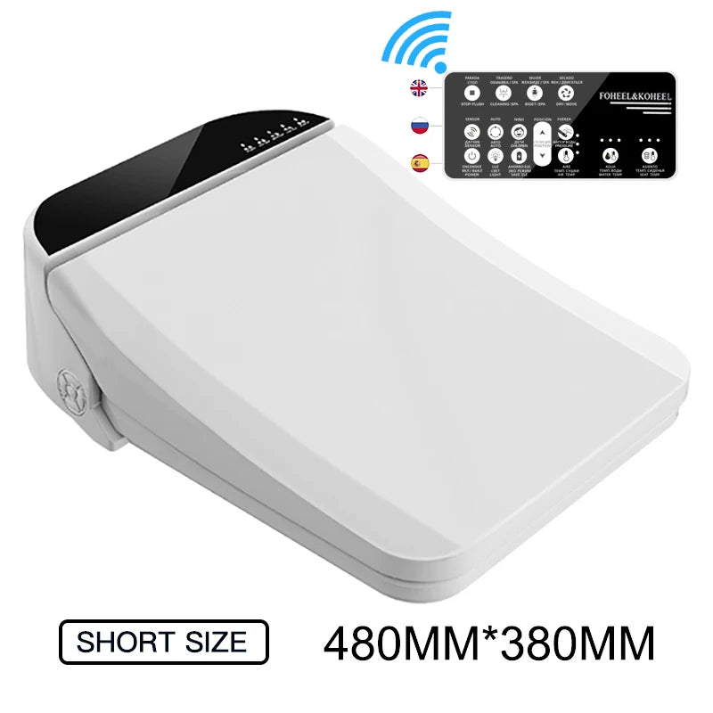 FOHEEL Smart Toilet Seat Bidet Seat Electronic Toilet Seat Air Drying Seat Heating Functions Black Remote Control Square Seat