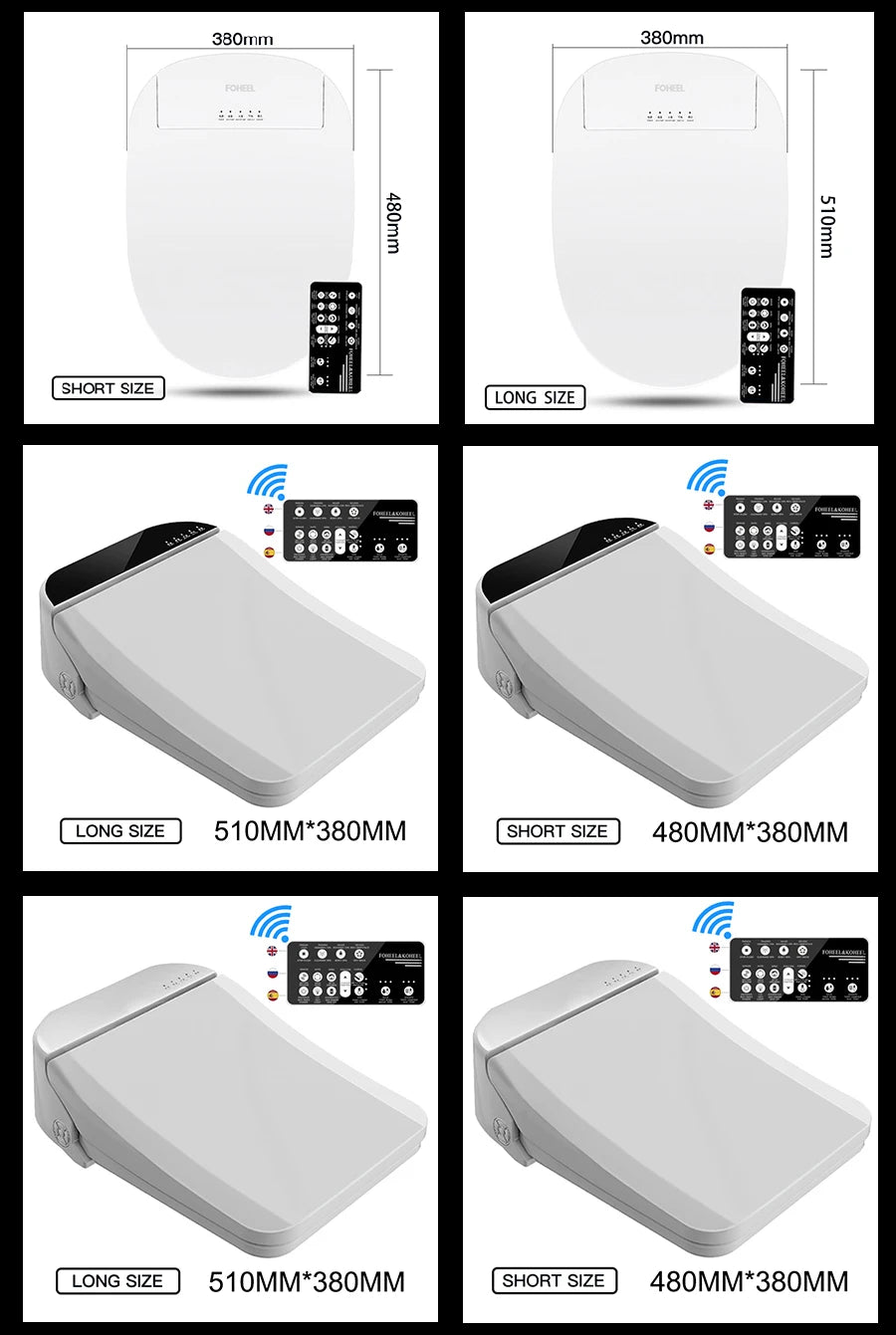 FOHEEL Smart Toilet Seat Bidet Seat Electronic Toilet Seat Air Drying Seat Heating Functions Black Remote Control Square Seat