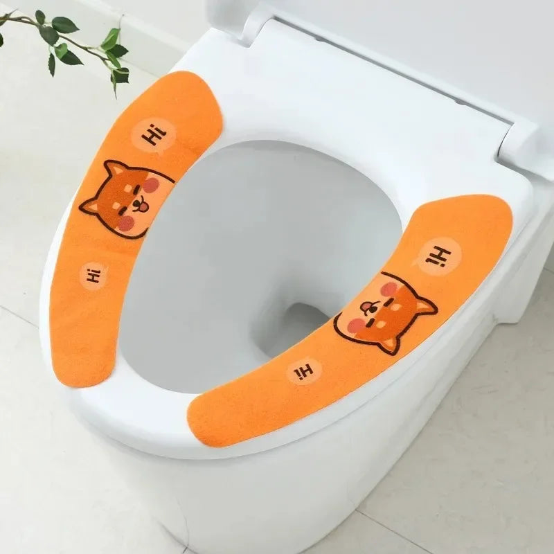Cute Reusable Soft Thick Sticky Closes Tool Seat Mat 1 Pair Paste Toilet Seat Cover Cartoon Waterproof Bathroom Toilet Seat Pad
