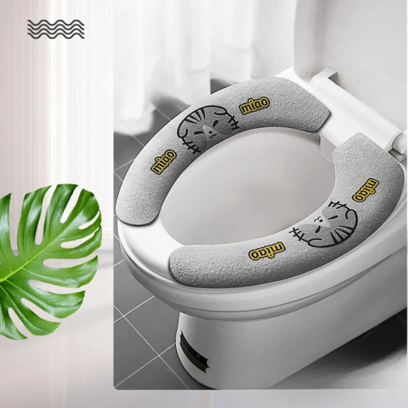 Cute Reusable Soft Thick Sticky Closes Tool Seat Mat 1 Pair Paste Toilet Seat Cover Cartoon Waterproof Bathroom Toilet Seat Pad