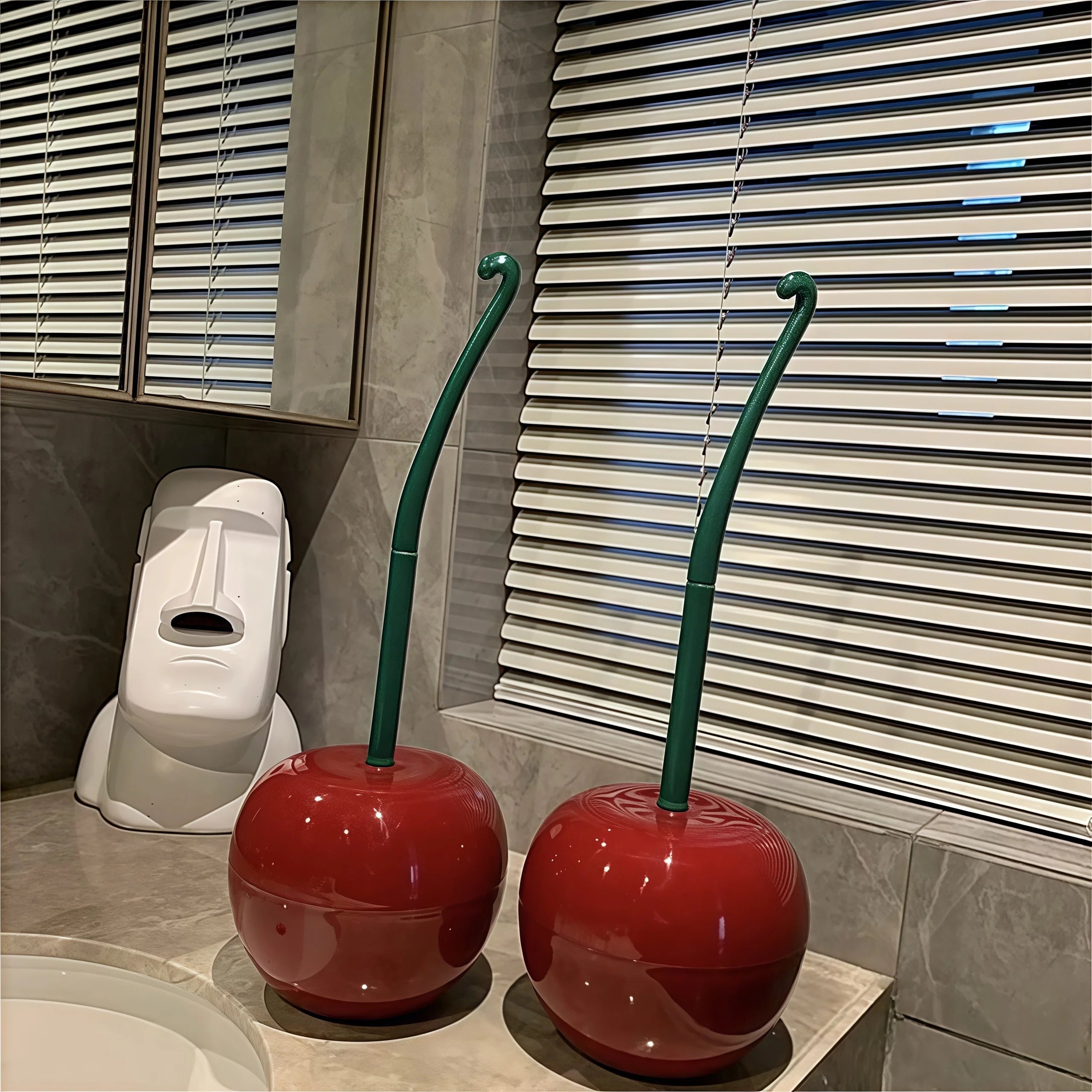 Hot Toilet Brushes, Toilet Holders, Bathroom Accessories, Creative and Cute Cherry Shaped Toilet Brush Holder Set Cleaning Tool