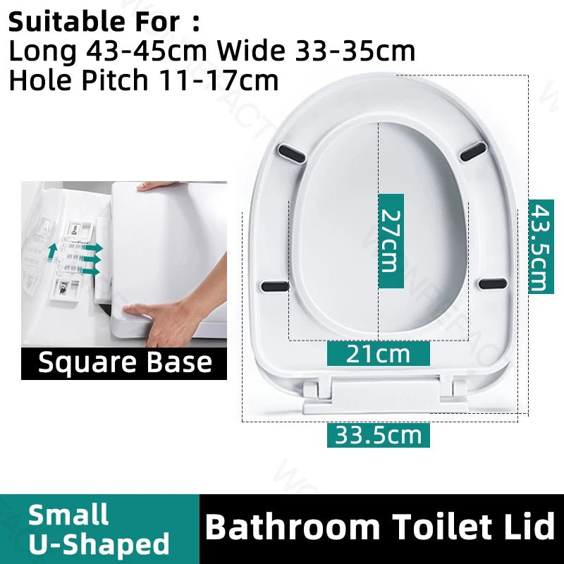 Bathroom Toilet Lid Easy Installation Widened Arc Toilet Lid Round Toilet Seat Elongated Oval Seat Silent Closed Seat(White)