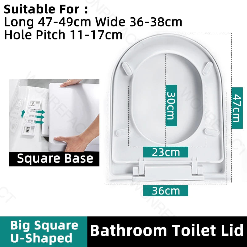 Bathroom Toilet Lid Easy Installation Widened Arc Toilet Lid Round Toilet Seat Elongated Oval Seat Silent Closed Seat(White)