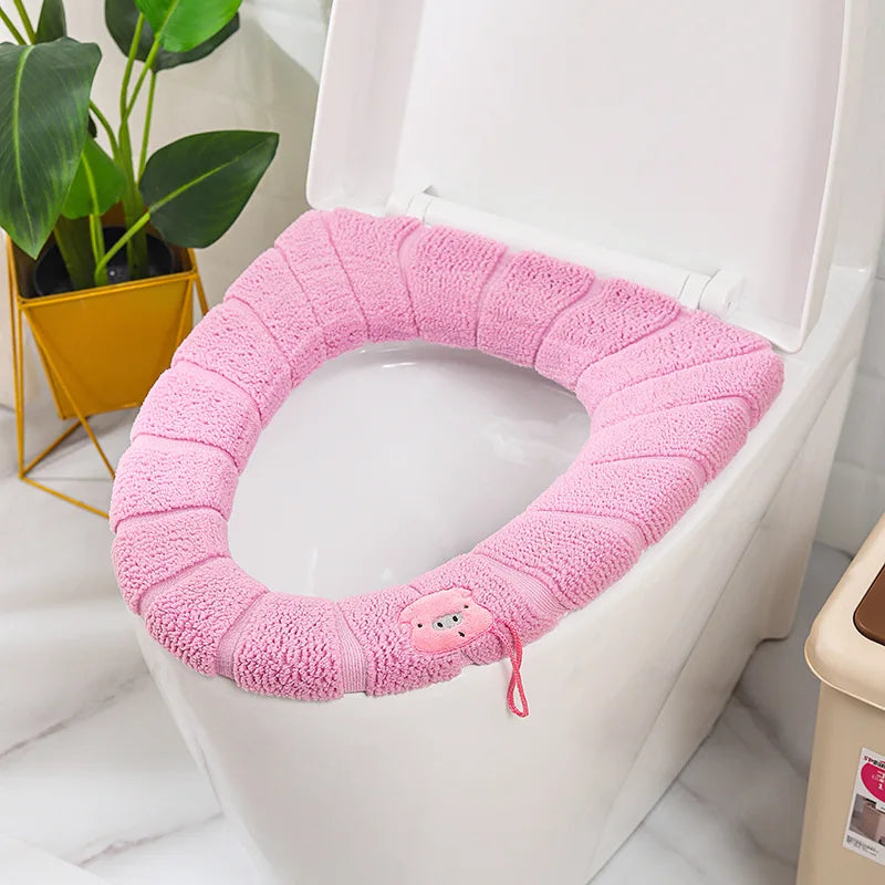 Winter Warm Toilet Seat Cover Mat Bathroom Toilet Pad Cushion with Handle Thicker Soft Washable Closestool Warmer Accessories