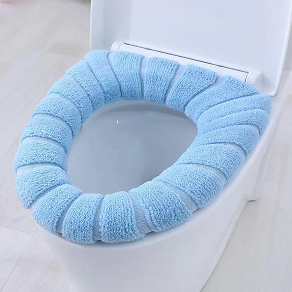 Winter Warm Toilet Seat Cover Closestool Mat 1Pcs Washable Bathroom Accessories Knitting Pure Color Soft O-shape Pad Toilet Seat