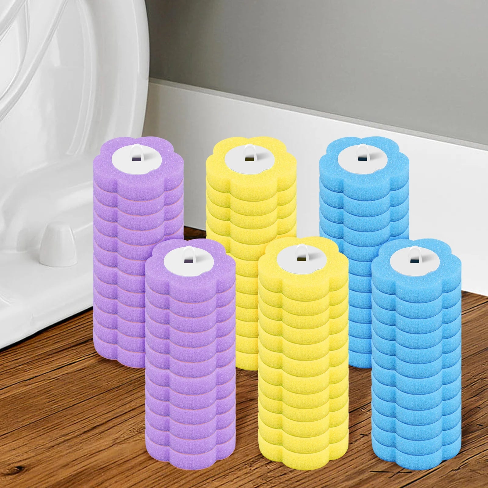 Toilet Wand Kit Wall Mounted Toilet Brush Set with 24 Replacement Brush Heads 360° Bathroom Effective Cleaning Tool for Home