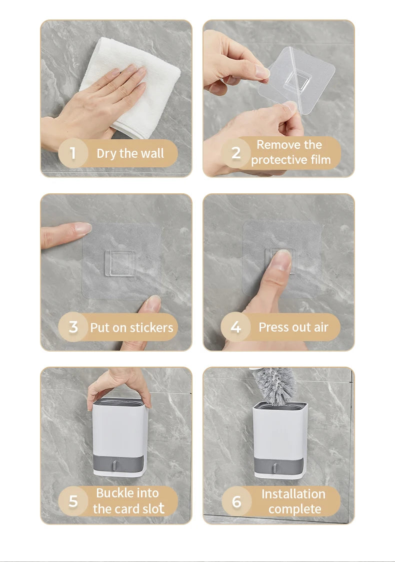 WORTHBUY Long Handle Plastic Toilet Brush With Drain Base Punch-Free Wall Mounted WC Toilet Cleaning Brush Bathroom Accessories