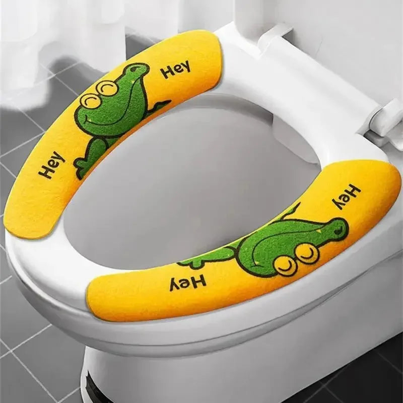 1 Pair Paste Toilet Seat Cover Cartoon Waterproof Bathroom Toilet Seat Pad Cute Reusable Soft Thick Sticky Closes Tool Seat Mat