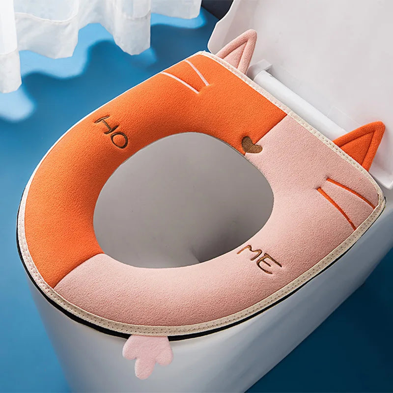 1PC Bathroom Toilet Seat with Handle Closestool Washable Soft Winter Warmer Mat Pad Cushion O-shape Toilet Seat Covers