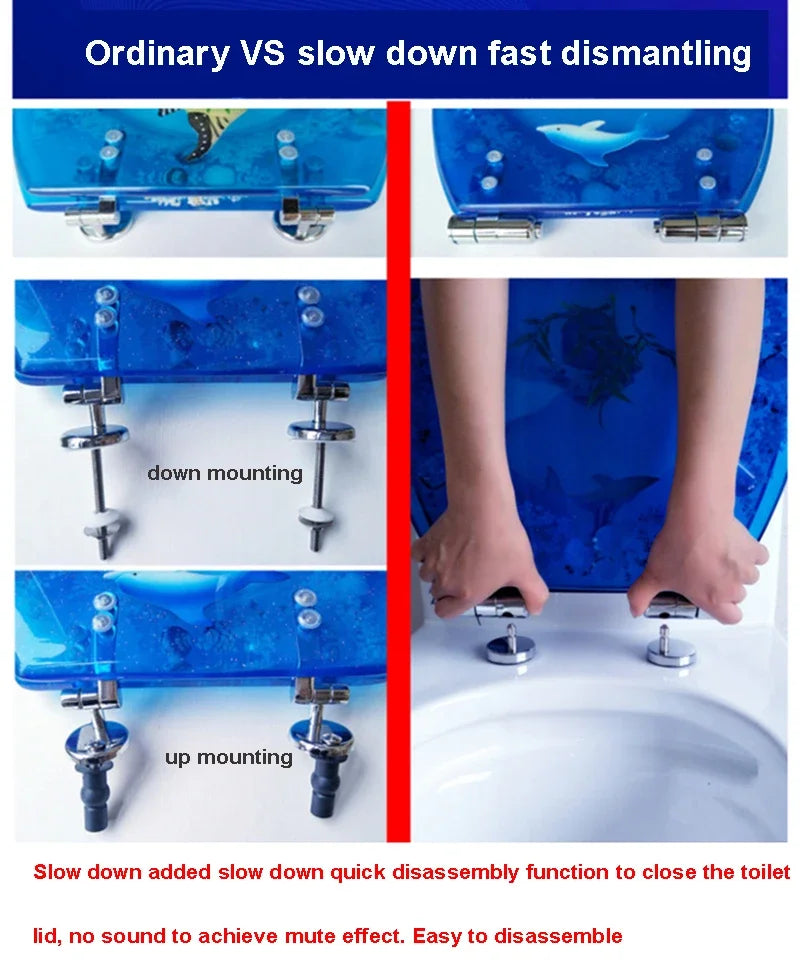 Beautiful Resin Toilet Seat Cover Stainless Steel Slow Down Toilet Cover Mute Thickened U/V/O Universal tapa de baño wc