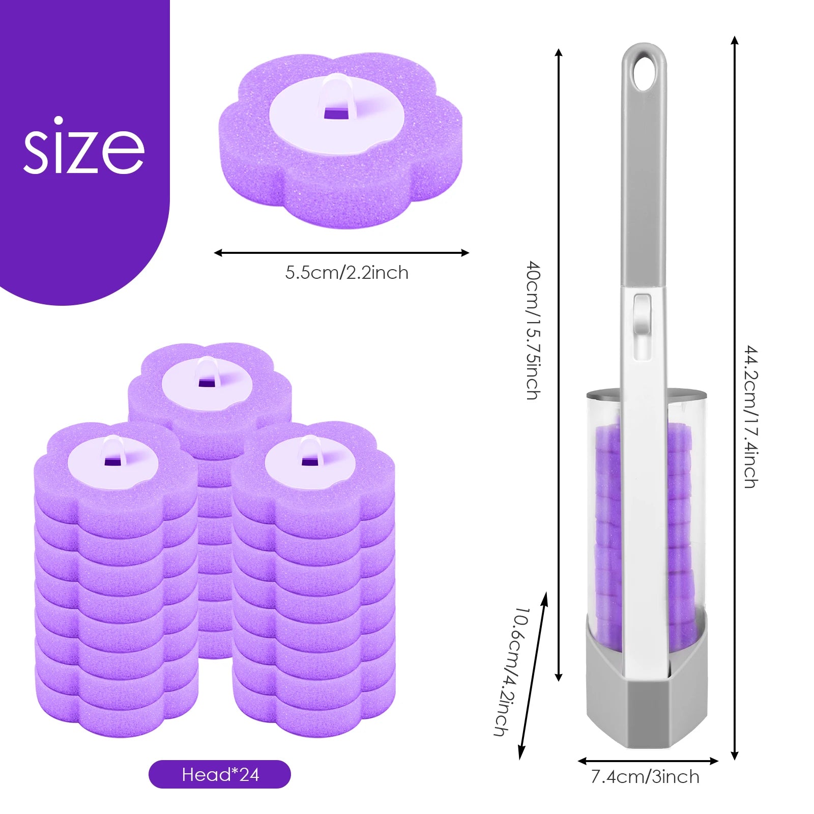 Toilet Wand Kit Wall Mounted Toilet Brush Set with 24 Replacement Brush Heads 360° Bathroom Effective Cleaning Tool for Home