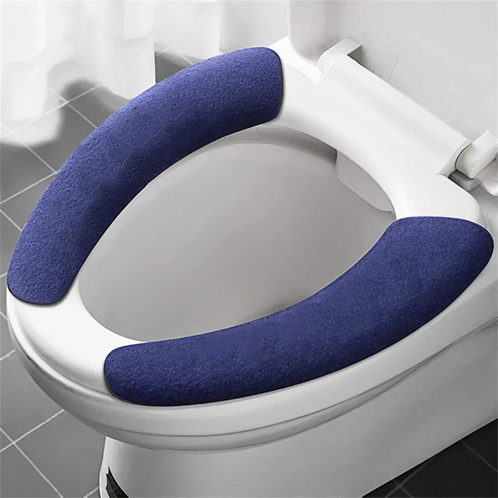 Toilet Seat Cover Soft Closestool Paste Solid Color Toilet Sticky Seat Pad Washable Bathroom Warmer Seat Lid Cover Pad Universal