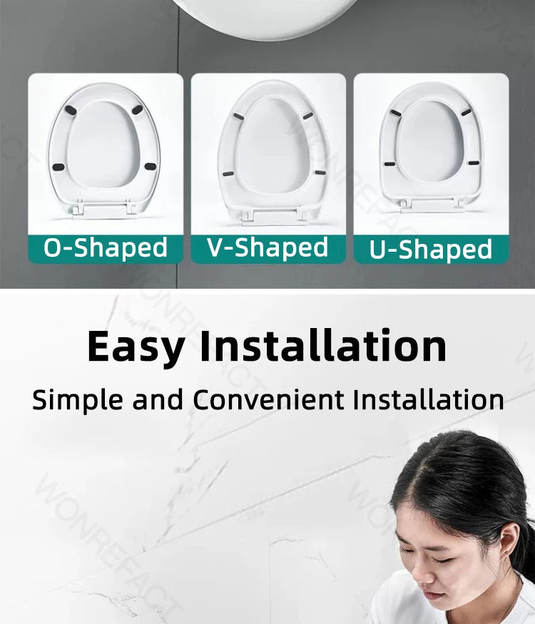 Bathroom Toilet Lid Easy Installation Widened Arc Toilet Lid Round Toilet Seat Elongated Oval Seat Silent Closed Seat(White)