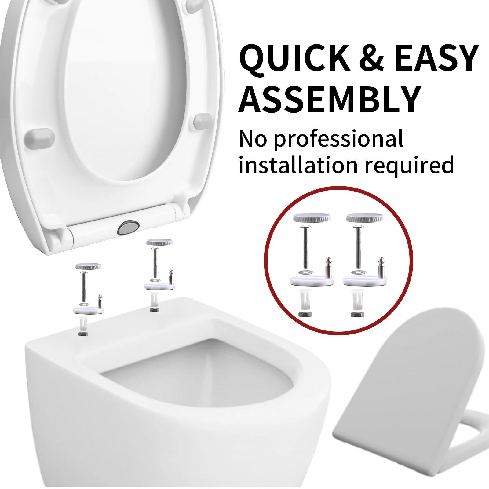 White Toilet Seat Soft Close Soft Close PP Toilet Seat Bottom and Top Fixing Quick Release for Easy Clean Sturdy Anti-Bacterial