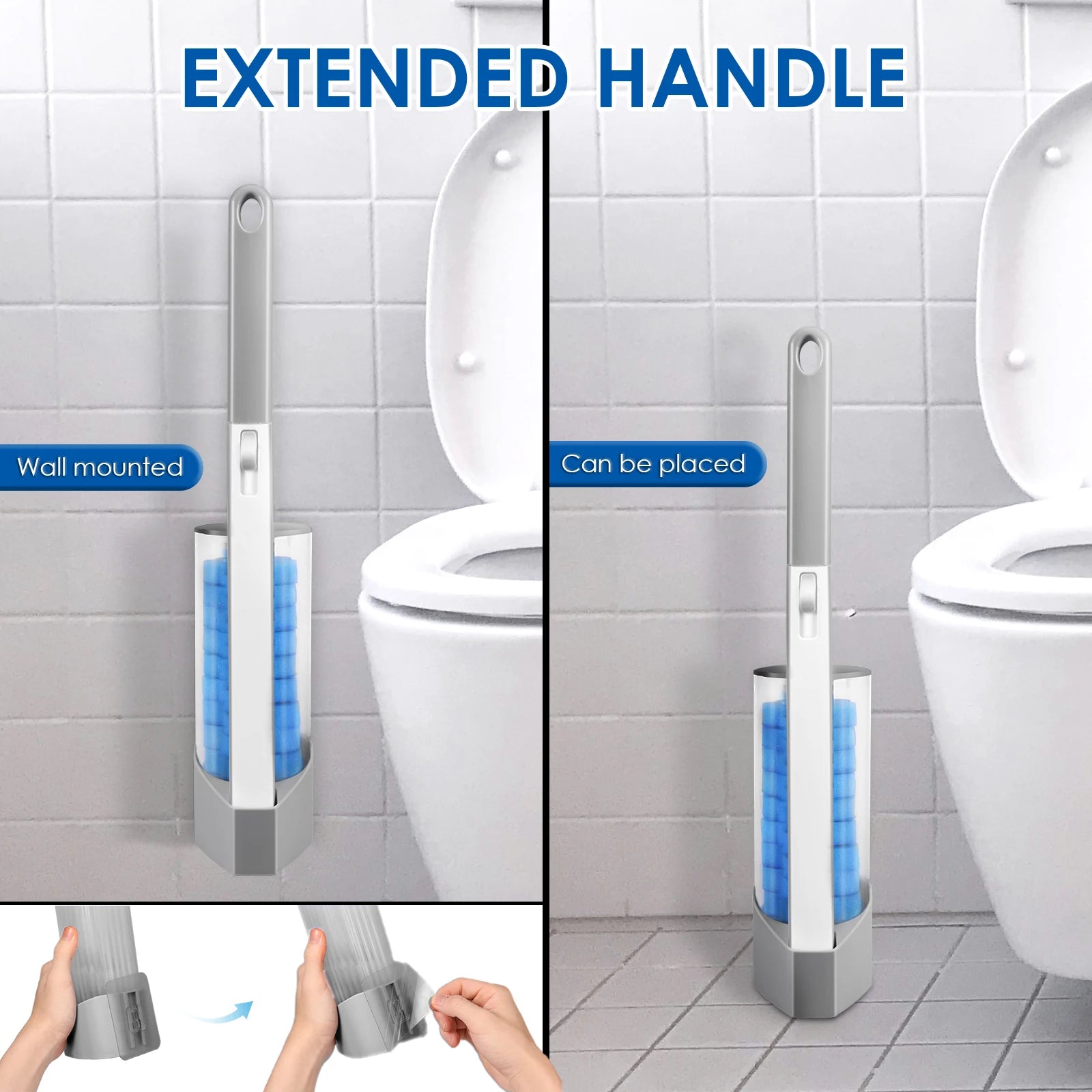 Toilet Wand Kit Wall Mounted Toilet Brush Set with 24 Replacement Brush Heads 360° Bathroom Effective Cleaning Tool for Home