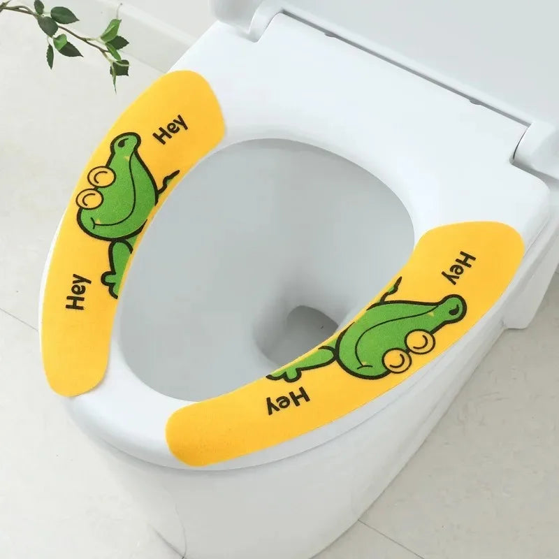 1 Pair Paste Toilet Seat Cover Cartoon Waterproof Bathroom Toilet Seat Pad Cute Reusable Soft Thick Sticky Closes Tool Seat Mat