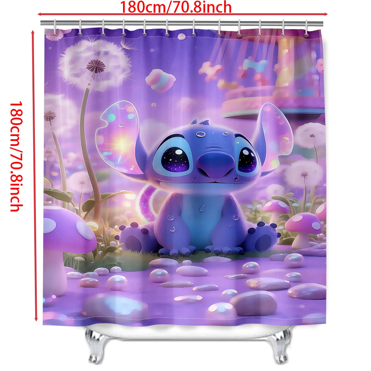 MINISO  Cartoon Home Bathroom Set, Non Slip Floor Mats, U-shaped Mats, Toilet Seat Pads, Waterproof Shower Curtains with Hooks