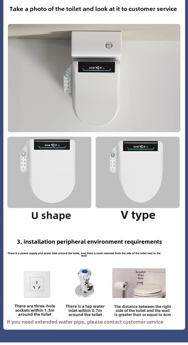 Smart Toilet Seat Cover with Instant Heating, Multi-function Wash, Foam Shield, Electric Bidet Lid for Household Bathroom