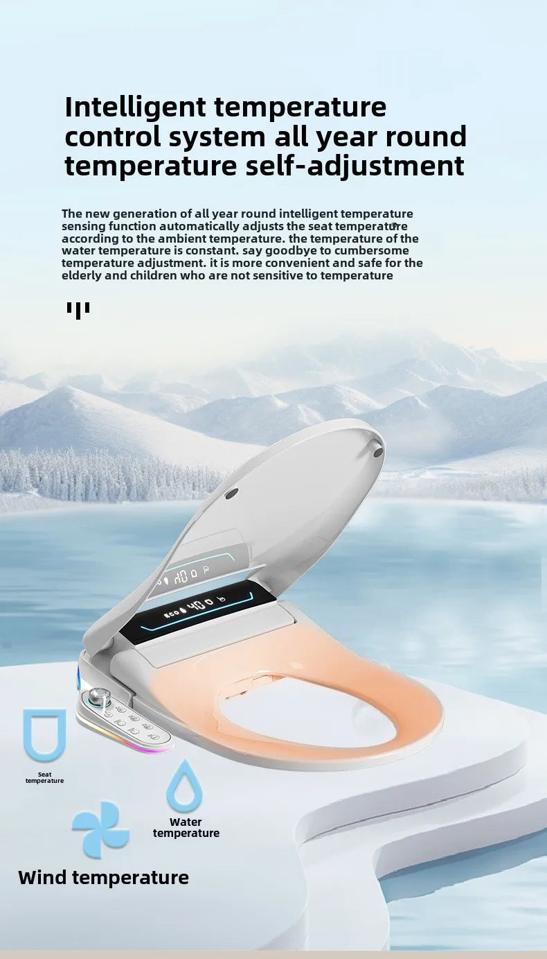 Smart Toilet Seat Cover with Instant Heating, Multi-function Wash, Foam Shield, Electric Bidet Lid for Household Bathroom