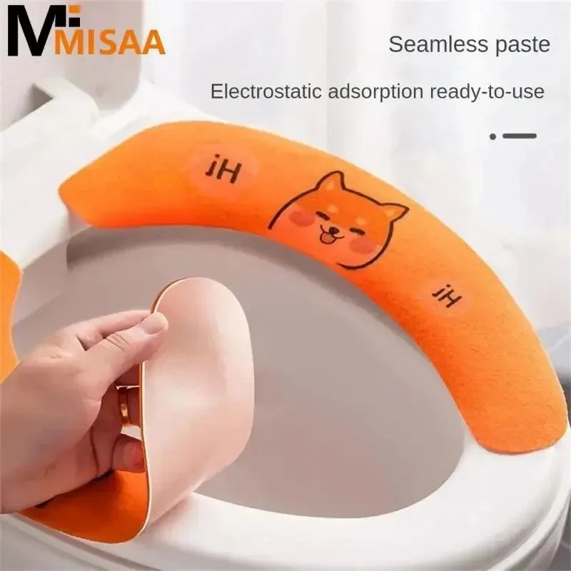 Cute Reusable Soft Thick Sticky Closes Tool Seat Mat 1 Pair Paste Toilet Seat Cover Cartoon Waterproof Bathroom Toilet Seat Pad