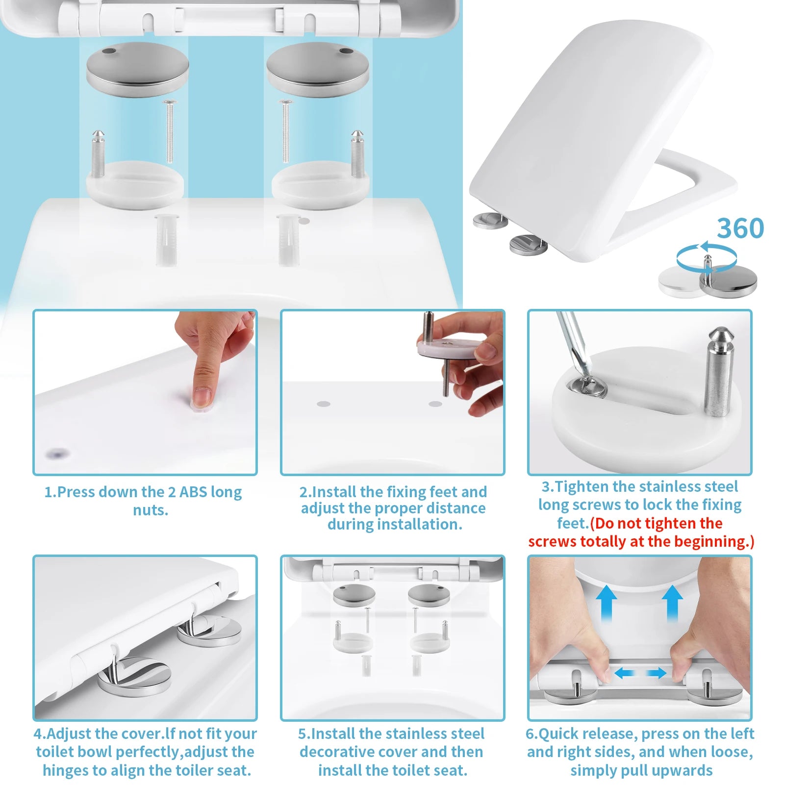 White Toilet Seat Soft Close Soft Close PP Toilet Seat Bottom and Top Fixing Quick Release for Easy Clean Sturdy Anti-Bacterial