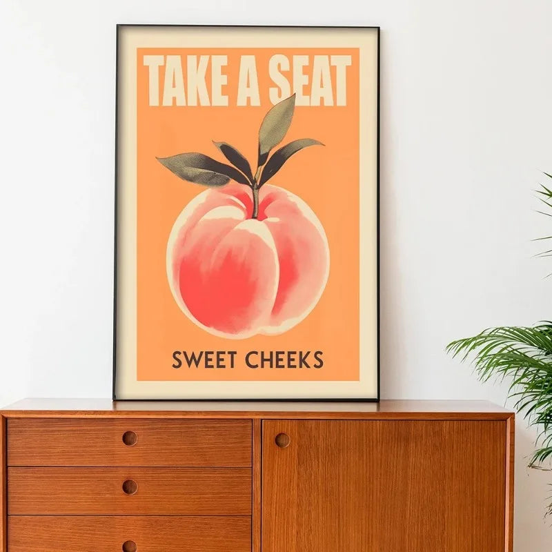 Take a Seat Sweet Cheeks Poster Funny Toilet Prints Retro Bathroom Wall Art Peach Pictures Nice Bum Quotes Canvas Painting