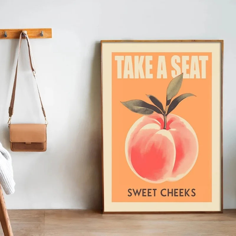 Take a Seat Sweet Cheeks Poster Funny Toilet Prints Retro Bathroom Wall Art Peach Pictures Nice Bum Quotes Canvas Painting