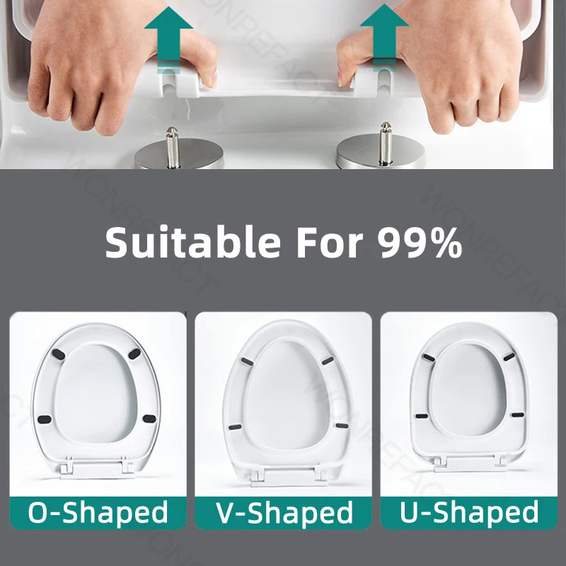 Bathroom Toilet Lid Easy Installation Widened Arc Toilet Lid Round Toilet Seat Elongated Oval Seat Silent Closed Seat(White)