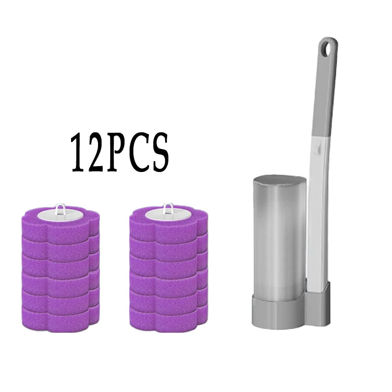 Disposable Toilet Brush Kit Wall-Mounted Bathroom Long Handle Cleaning Tool with Toilet Brush Refill  Accessories Cleaning