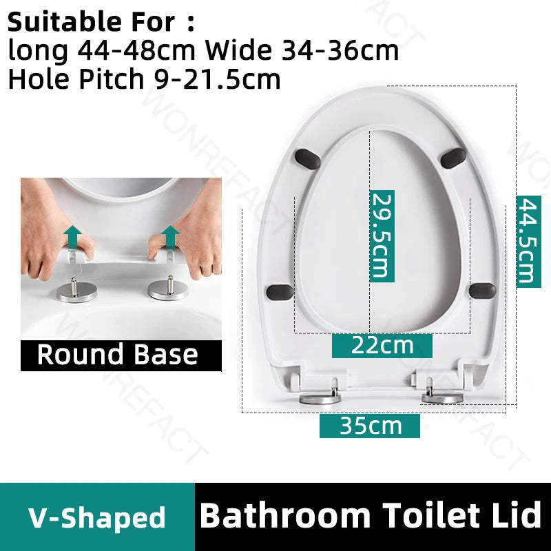 Bathroom Toilet Lid Easy Installation Widened Arc Toilet Lid Round Toilet Seat Elongated Oval Seat Silent Closed Seat(White)
