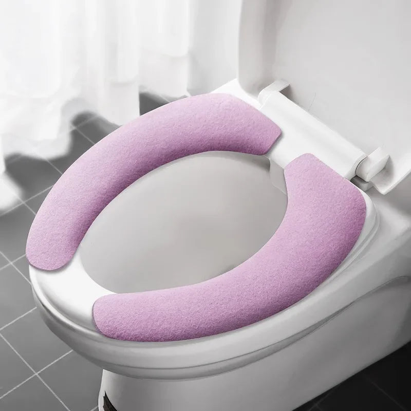 Toilet Seat Cover Soft Closestool Paste Solid Color Toilet Sticky Seat Pad Washable Bathroom Warmer Seat Lid Cover Pad Universal