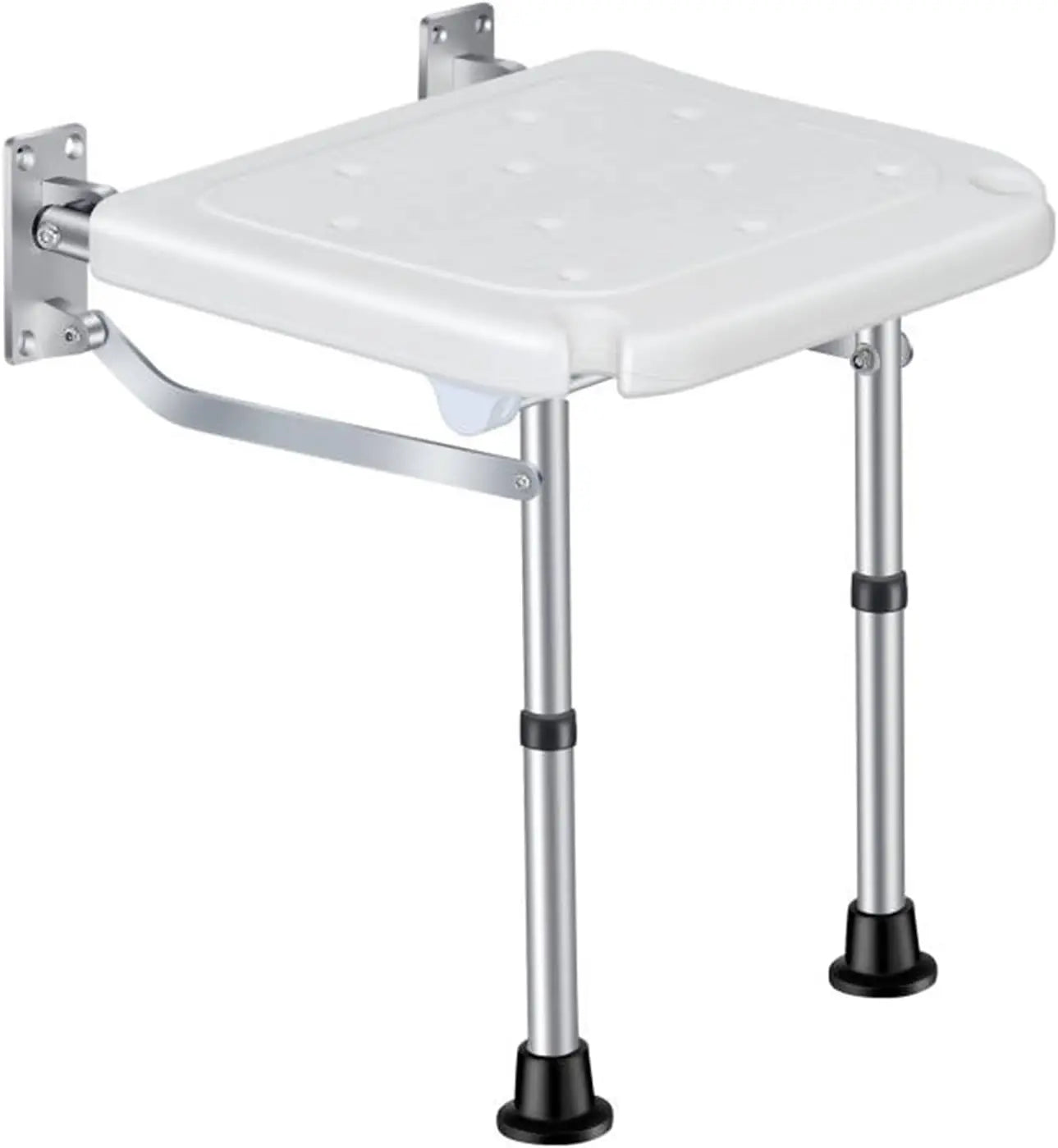 ngzhe Folding Bench Wall Mounted Flip-up Ba Seat Screw-in Bathroom Chair Stool wi Non-Slip Feet Drainage Holes Head Slot for E