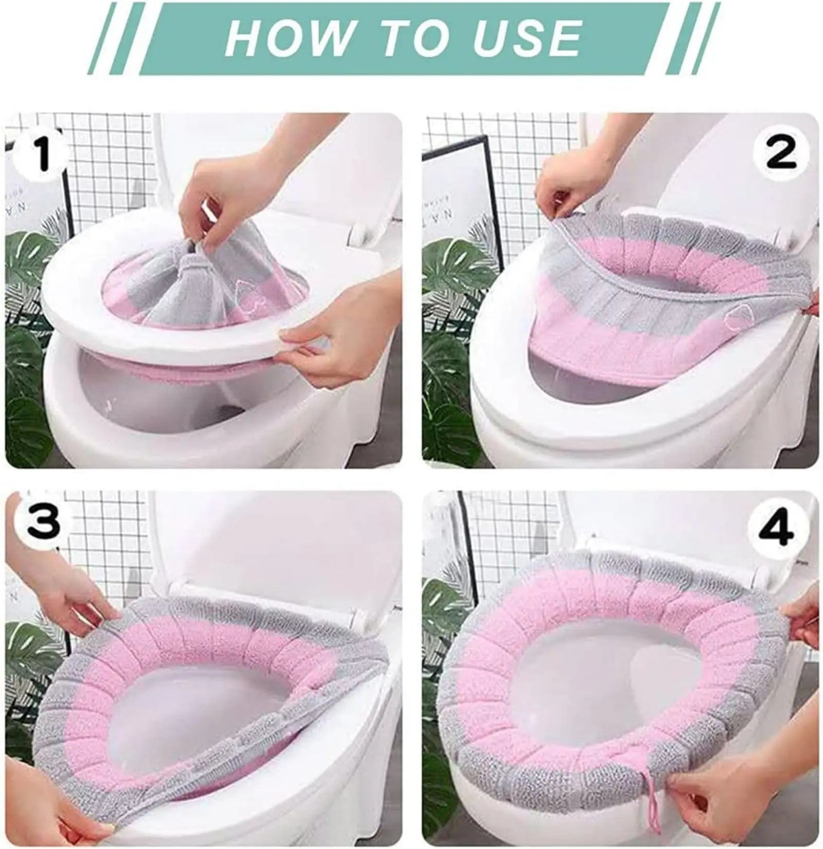 4/1 Pieces Toilet Seat Pad Toilet Seat Covers with Handle Soft Bathroom Toilet Lid Cover Cushion Thicker Stretchable Washable