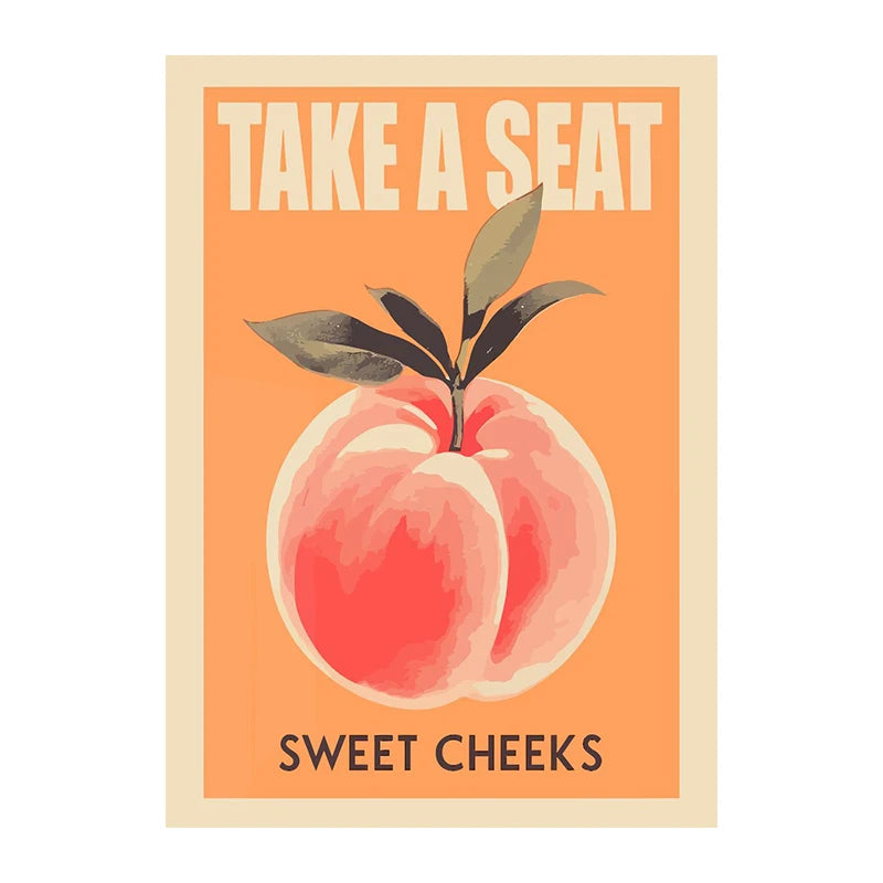 Take a Seat Sweet Cheeks Poster Funny Toilet Prints Retro Bathroom Wall Art Peach Pictures Nice Bum Quotes Canvas Painting