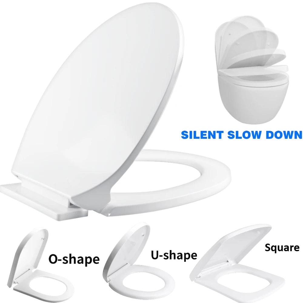 Slow Close O-Shape Toilet Seat Quiet Lid Durable Anti-Bacterial Simple Top Fixing Removable Universal Bathroom Accessories