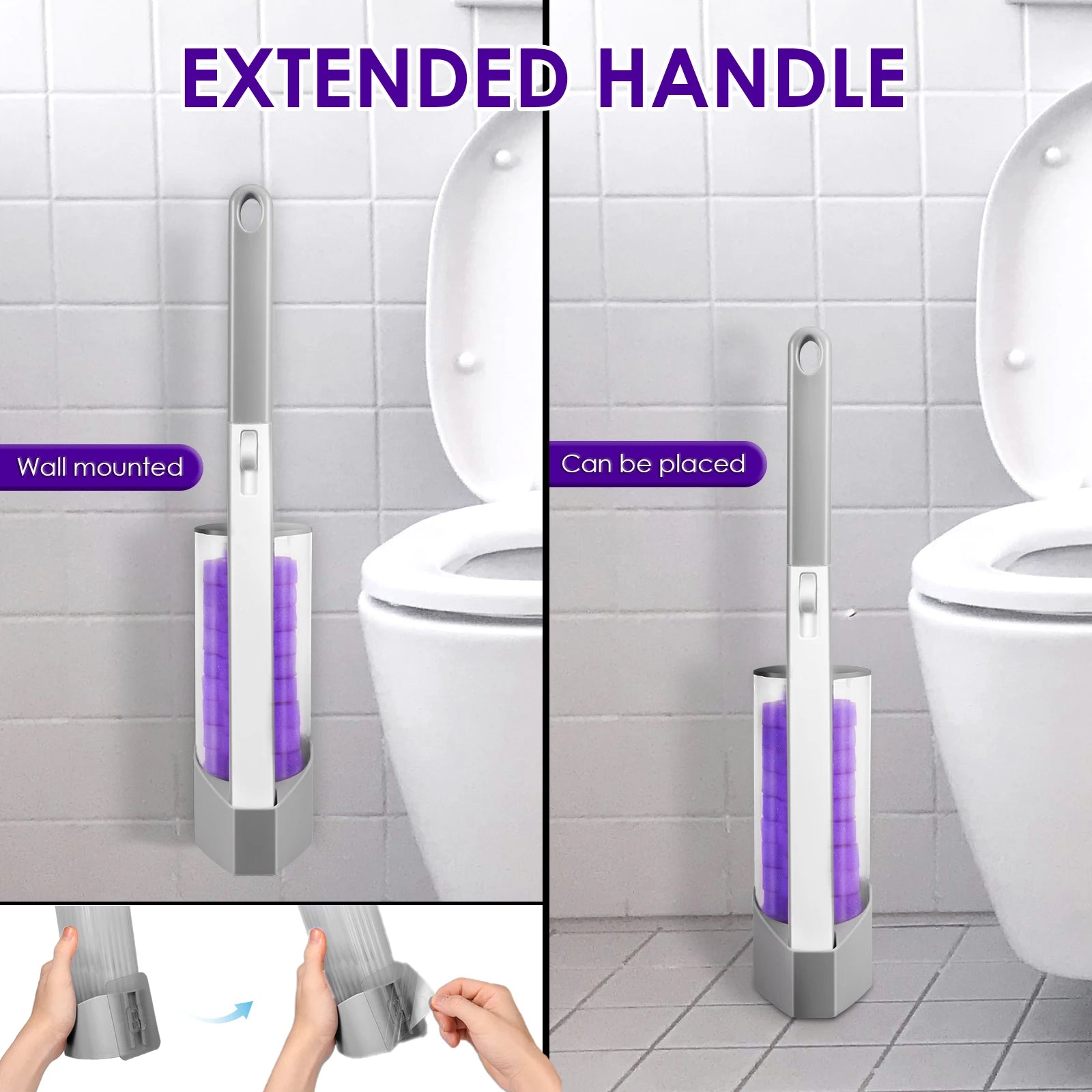 Toilet Wand Kit Wall Mounted Toilet Brush Set with 24 Replacement Brush Heads 360° Bathroom Effective Cleaning Tool for Home