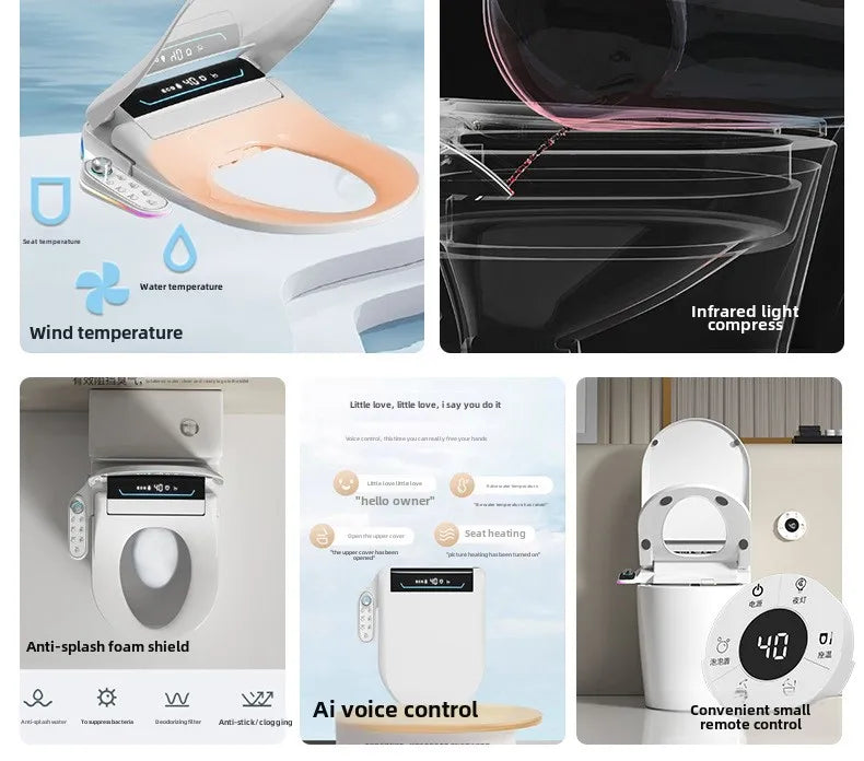 Smart Toilet Seat Cover with Instant Heating, Multi-function Wash, Foam Shield, Electric Bidet Lid for Household Bathroom