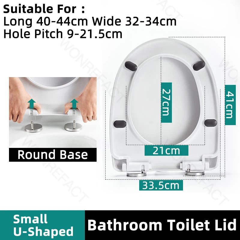 Bathroom Toilet Lid Easy Installation Widened Arc Toilet Lid Round Toilet Seat Elongated Oval Seat Silent Closed Seat(White)