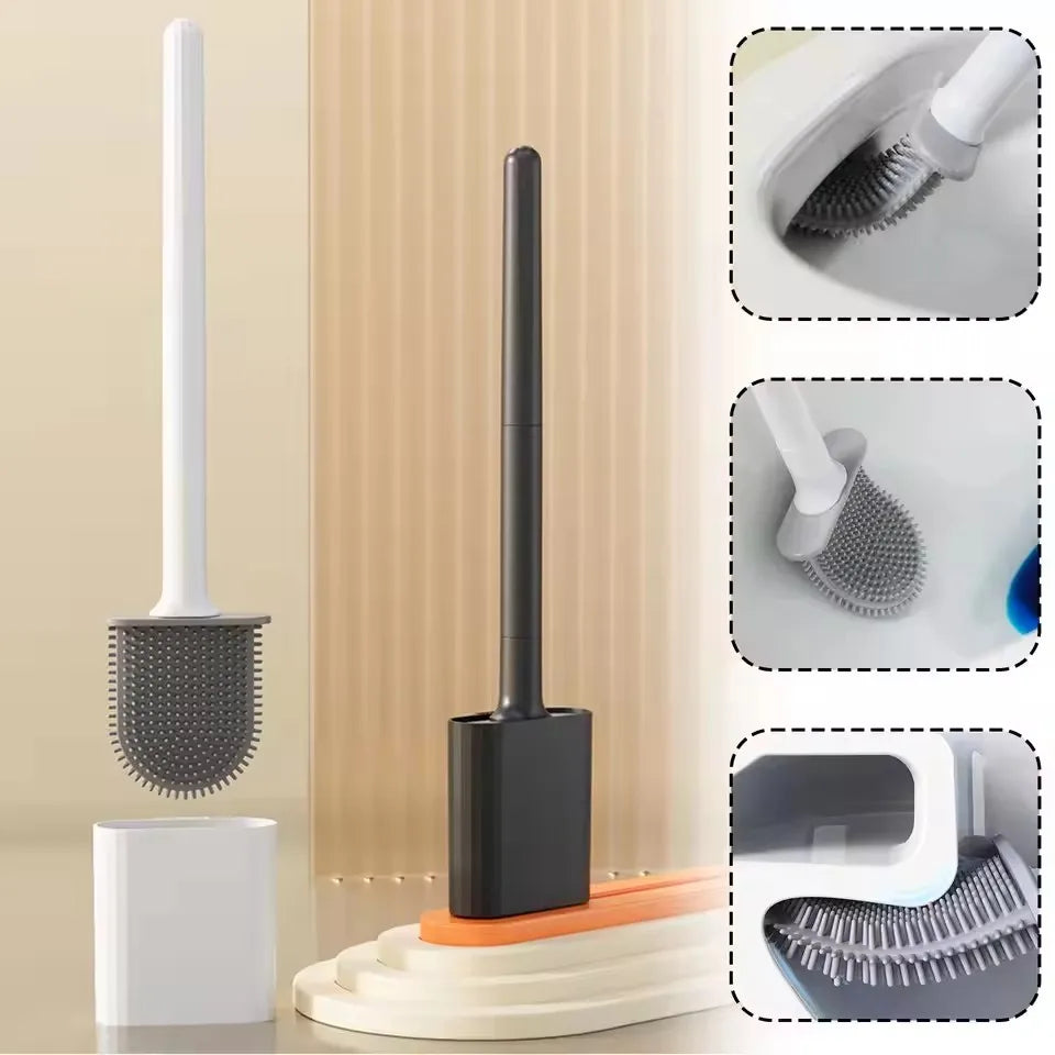 Light luxury Silicone Toilet Brush with Long Handle Flexible Cleane MINI Bathroom Brush Quick Drying Holder Bathroom Accessories