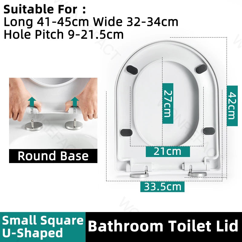 Bathroom Toilet Lid Easy Installation Widened Arc Toilet Lid Round Toilet Seat Elongated Oval Seat Silent Closed Seat(White)