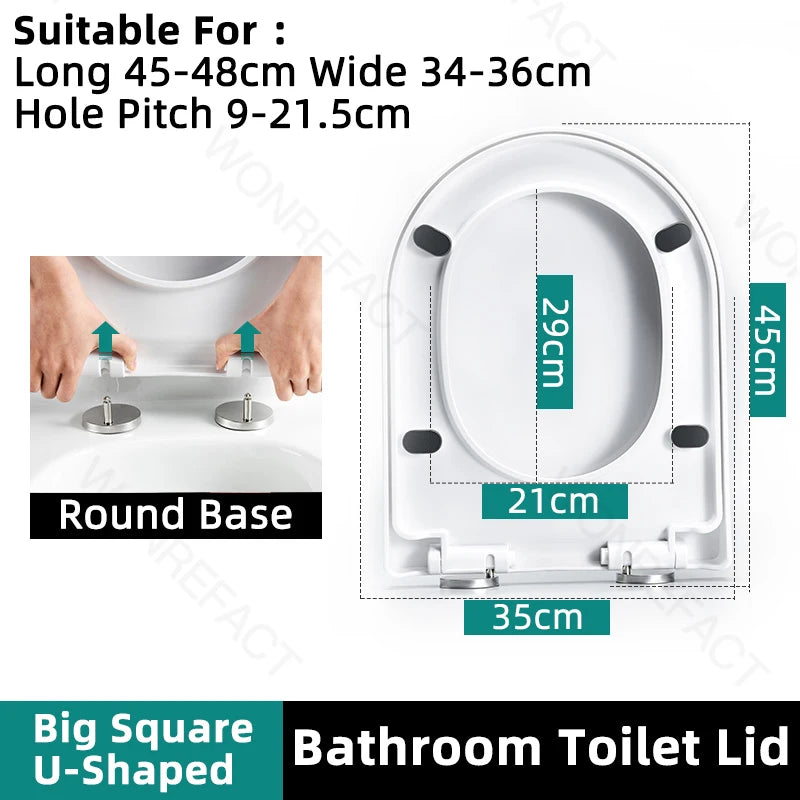 Bathroom Toilet Lid Easy Installation Widened Arc Toilet Lid Round Toilet Seat Elongated Oval Seat Silent Closed Seat(White)