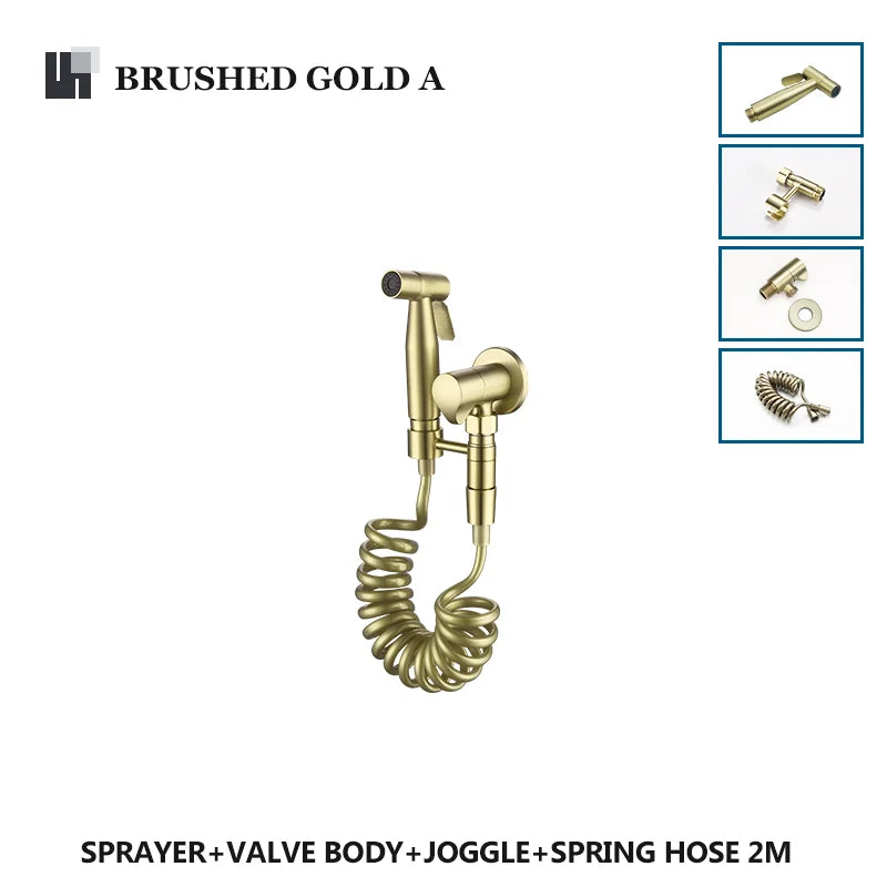 Brushed Gold Handheld Toilet Seat Bathtub Sprayer Stainless Steel Shower Handheld Spray Gun Wall-Mounted Bathroom Accessories