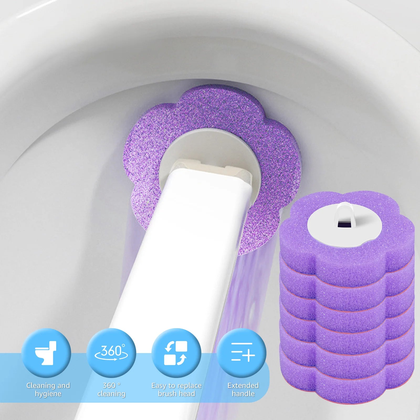 Disposable Toilet Brush Kit Wall-Mounted Bathroom Long Handle Cleaning Tool with Toilet Brush Refill  Accessories Cleaning