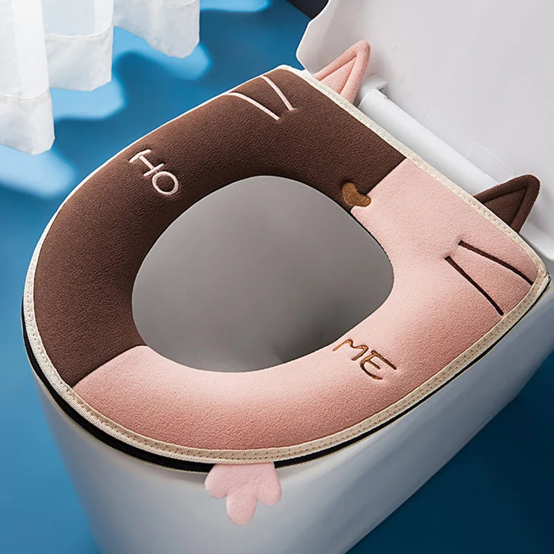 1PC Bathroom Toilet Seat with Handle Closestool Washable Soft Winter Warmer Mat Pad Cushion O-shape Toilet Seat Covers