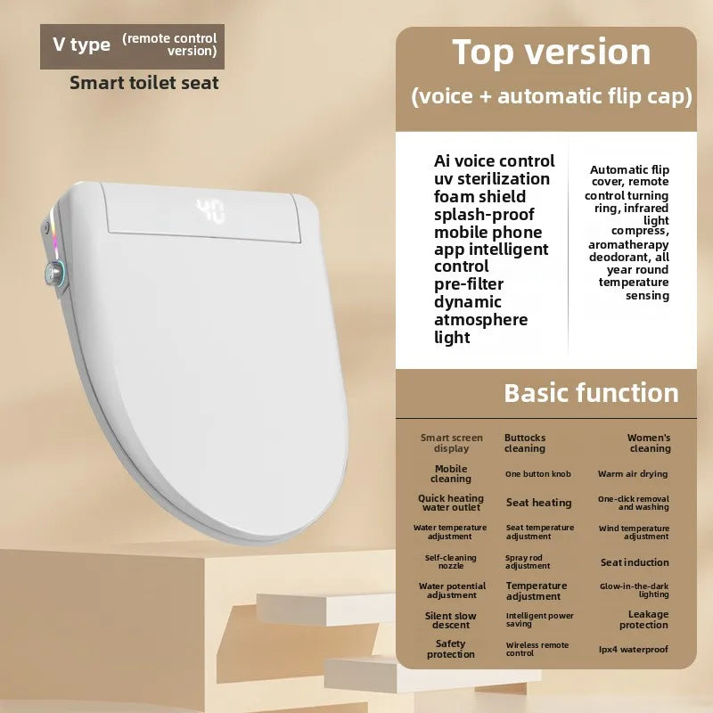 Smart Toilet Seat Cover with Aroma Automatic Flip Voice Control Remote Bidet Wash Dryer
