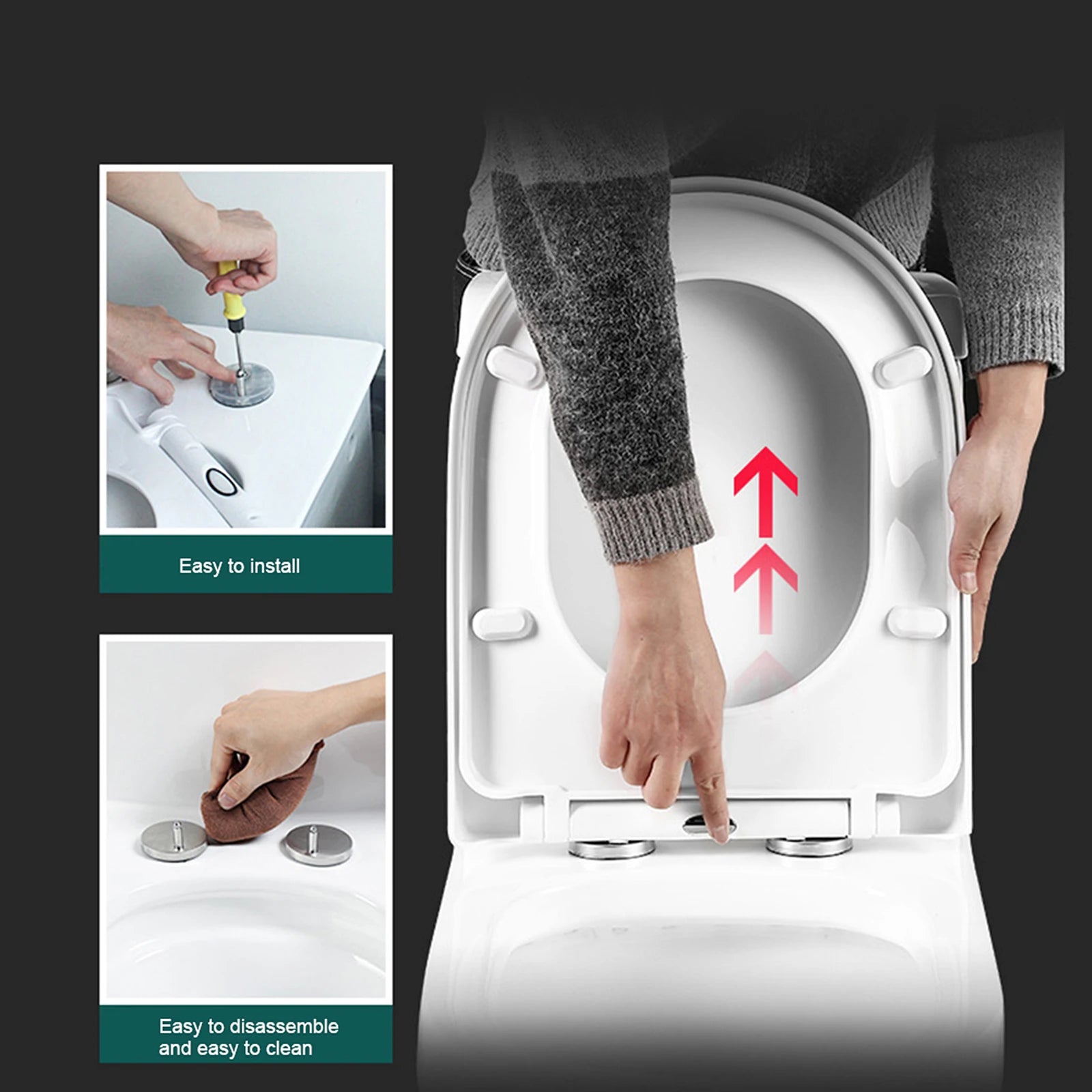 Square Toilet Seat Soft Close White, Soft Close Toilet Seat-Top Fixing, Quick Realease Toilet Seat for Easy Cleaning